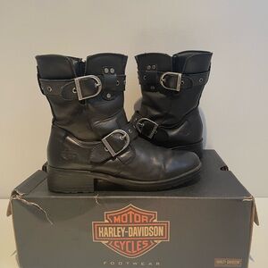 Harley-Davidson 7.5 Women Black Leather Boots Buckle Biker Moto After Riding